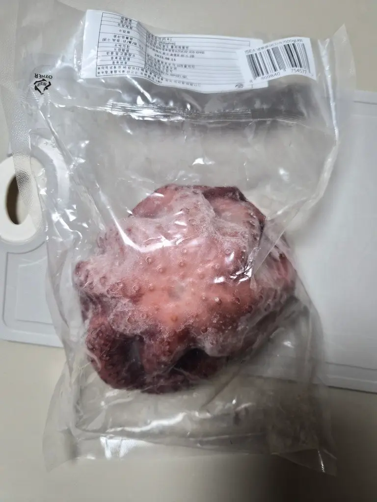 Cooked Octopus in Korea Frozen parboiled cooked octopus package from a Korean supermarket